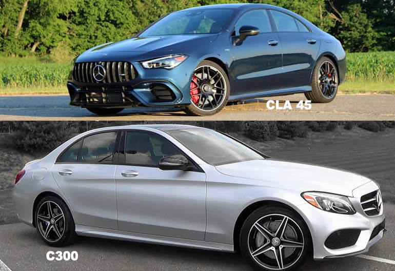 Mercedes Benz CLA45 vs the Mercedes Benz C300 Exterior