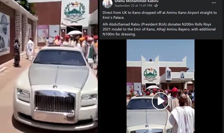 Billionaire Rabiu allegedly gifts Emir of kano, Aminu Bayero, a 2021 Rolls Royce