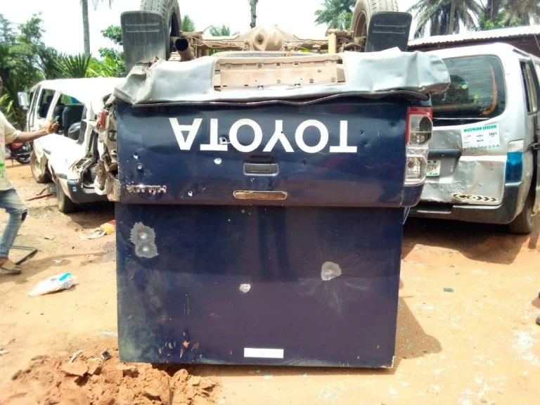 The attacked bullion van in Aboh Mbaise