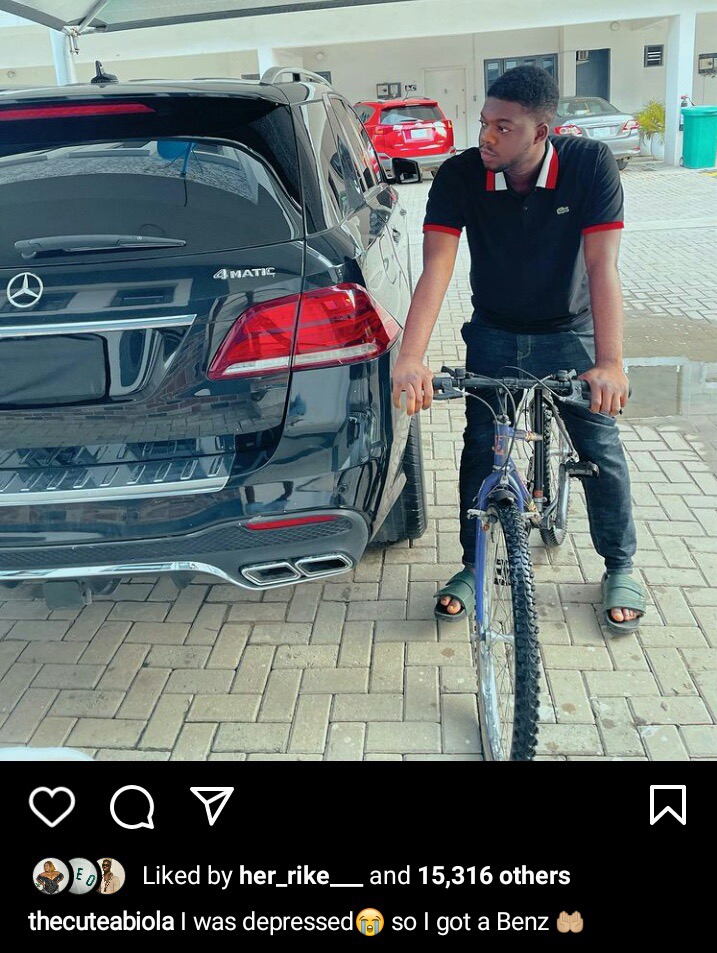 Cute Abiola with his Mercedes Benz