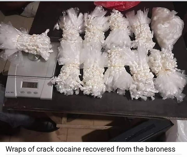 Wraps of Crack cocaine recovered from the baroness
