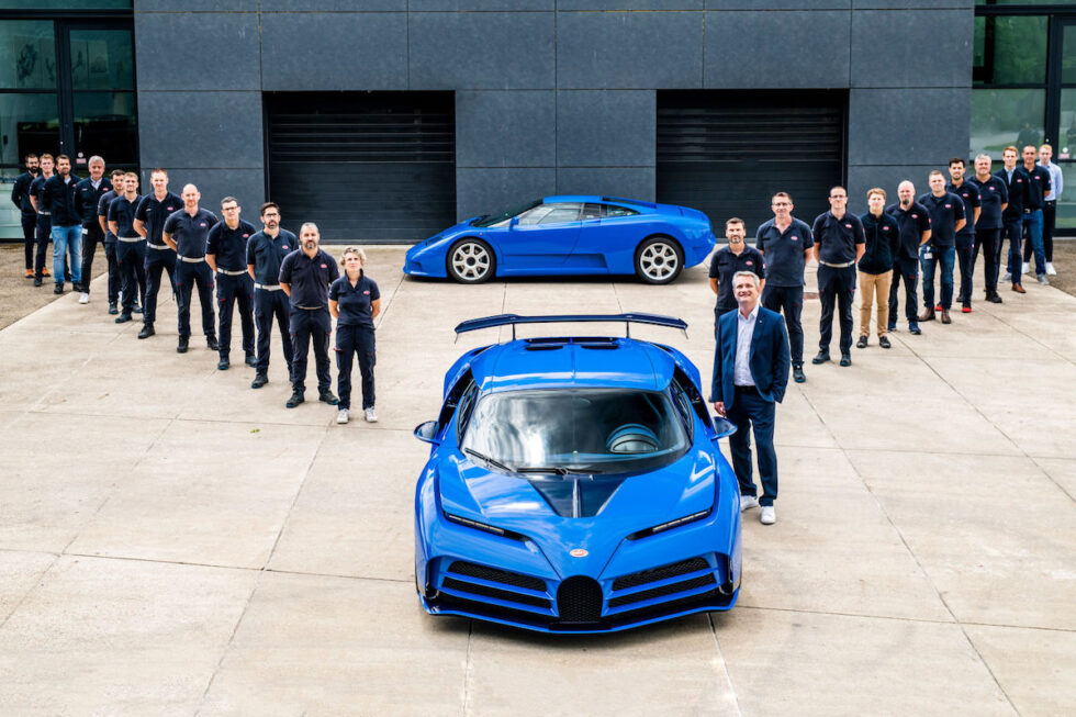 First-ever Bugatti Centodieci and team engineers