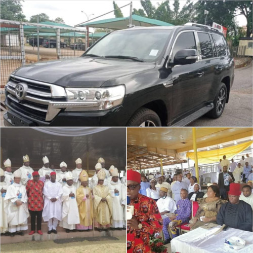 Dr Obiora Okonkwo Donated a brand New Land Cruiser Suv To Archbishop Valerian Okeke