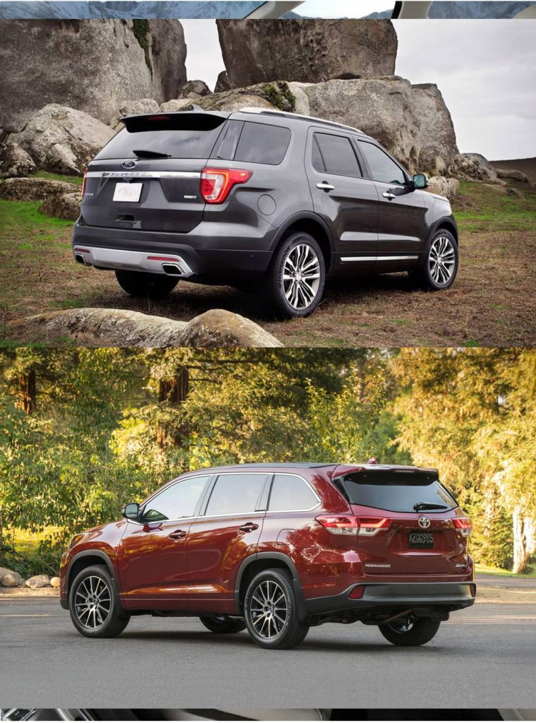 2018 Ford Explorer vs 2018 Toyota Highlander back view