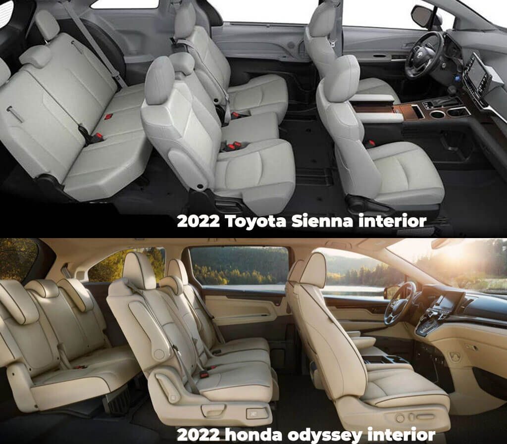 2022 Toyota Sienna and 2022 honda odyssey interior