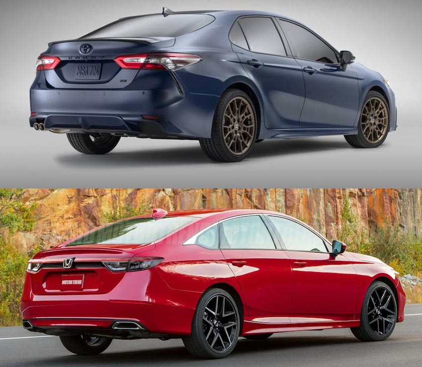 2023 Toyota Camry and 2023 Honda Accord back view