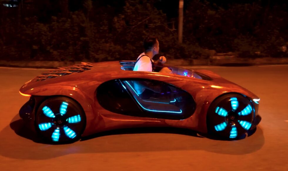 Mr. Dao Driving The Wood-Made Mercedes Vision AVTR With Son