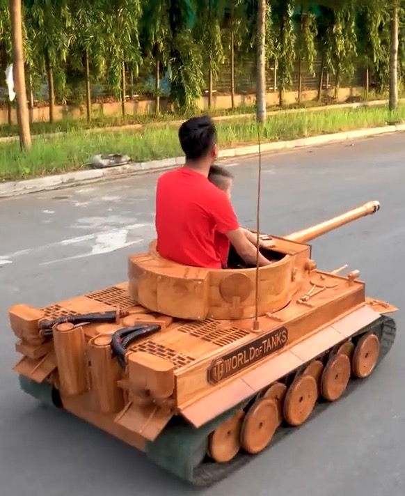 Vietnamese Dad Builds Son A TANK Out Of Wood And It Releases Real Fire