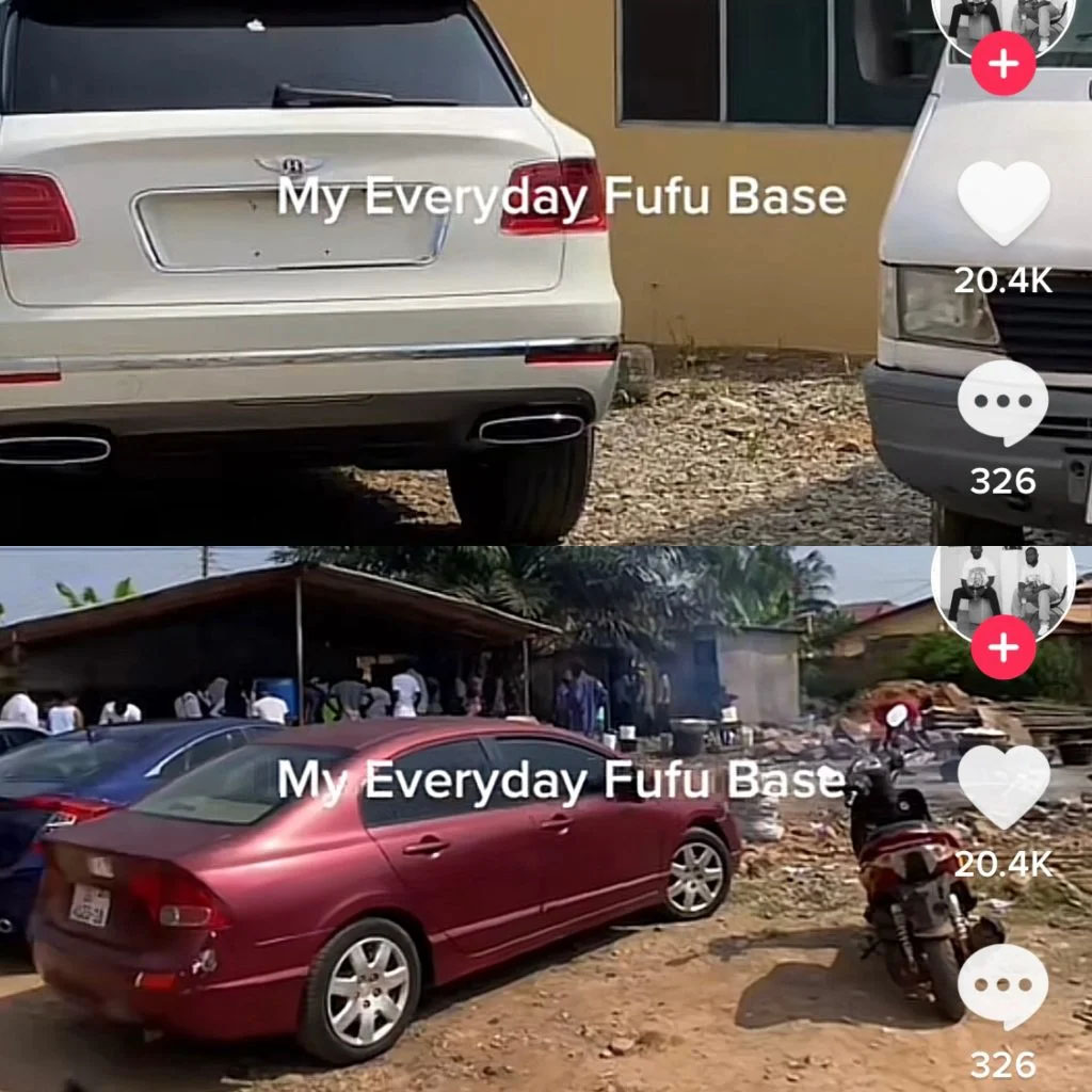 People Park Expensive Cars Like Bentley, Storm Roadside Restaurant to Buy Fufu in Video