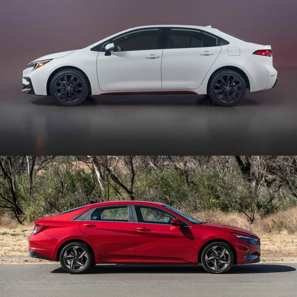 2023 Toyota Corolla vs 2023 Hyundai Elantra side view