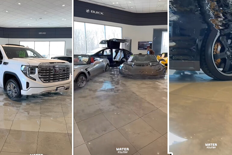 The Moment Water Flooded An Entire Showroom Full Of Luxury Cars worth Over $1 Billion