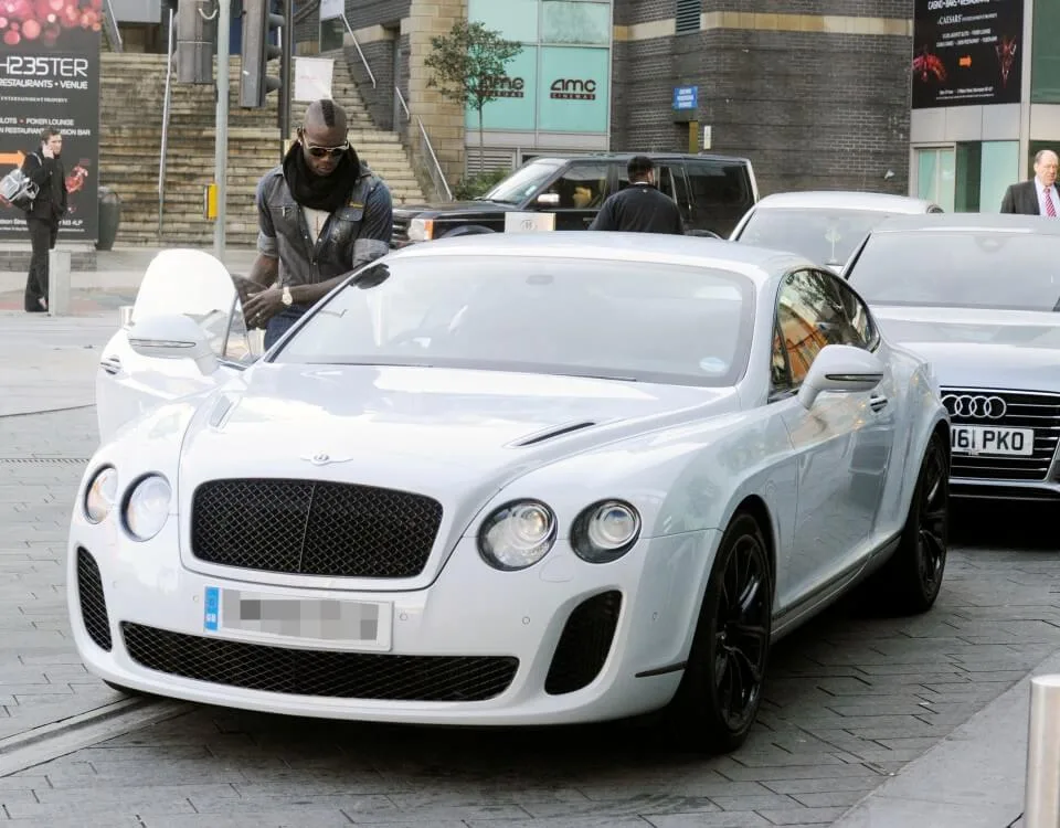 Mario Balotelli shows off his white Bentley in 2012