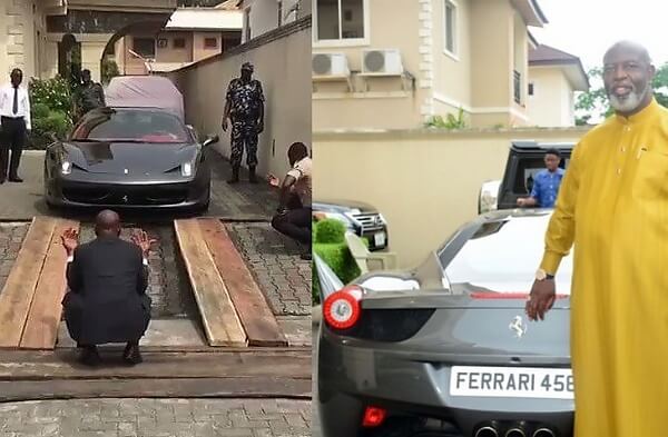 Watch As Nigerian Billionaire Struggle To Drive His Ferrari Through Makeshift Wooden Ramp in his house in VGC