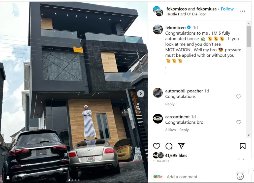 Fekomi CEO Shows Off $1 Million Mansion and Luxury Cars Worth Millions of Naira