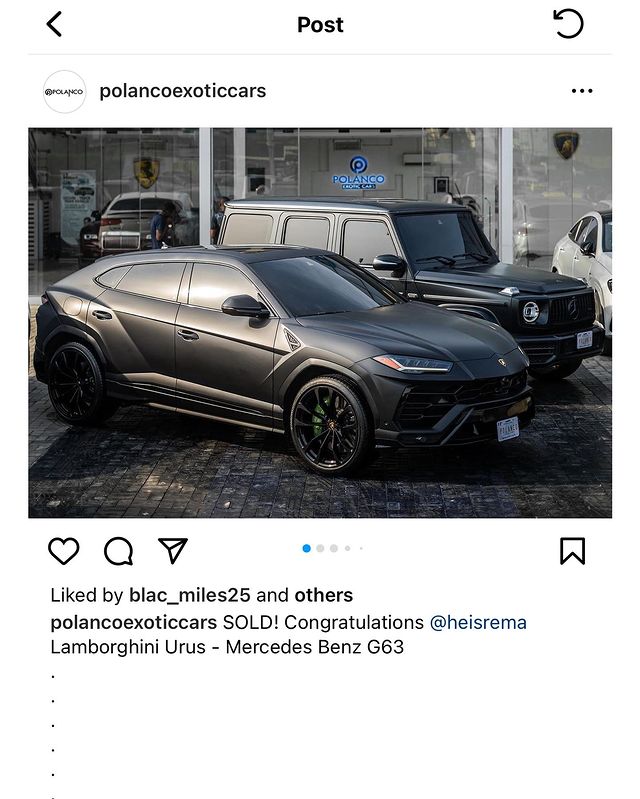 rema 2019 G63 G-wagon and a 2020 Lamborghini Urus