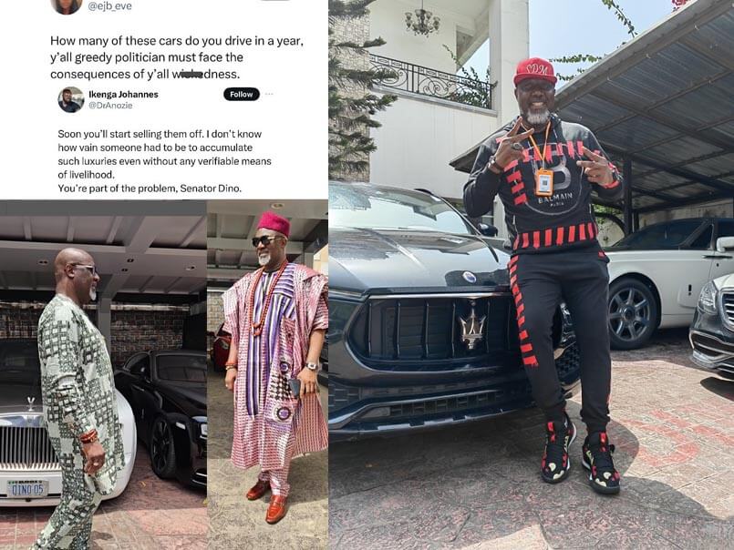 Angry Nigerians drag Sen Dino Melaye for showing off his 3 Rolls Royce’s worth over N1Billion