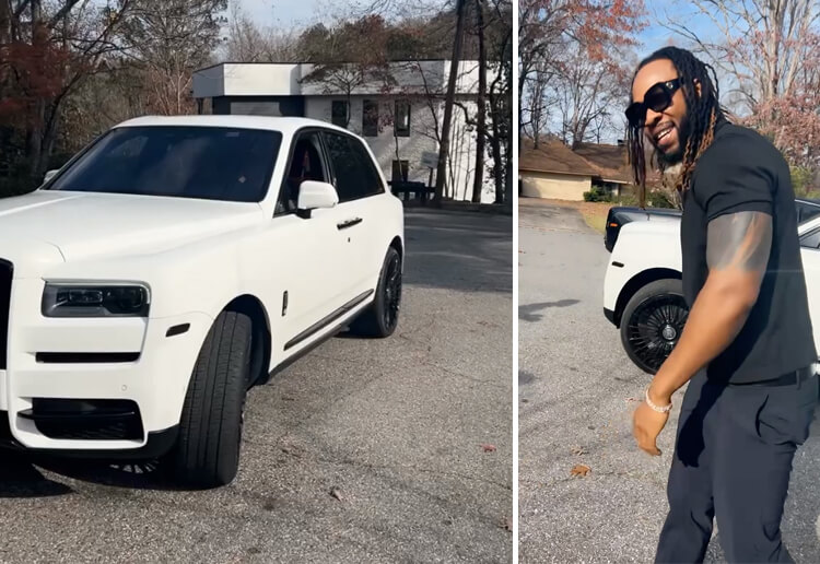 Big Baller Singer Flavour shows off his super fine white Rolls Royce Cullinan worth millions of Naira