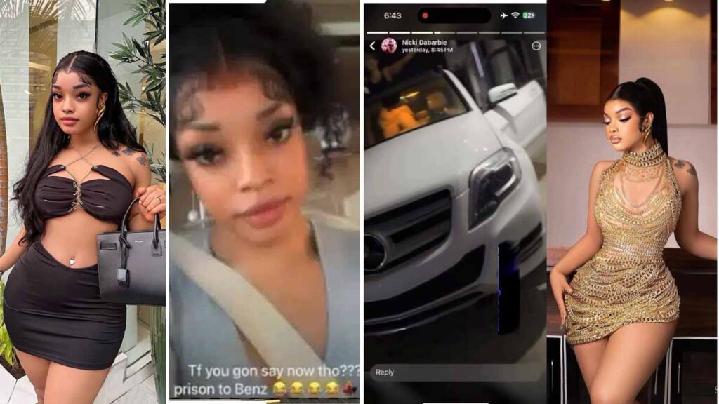 From prison to Benz, Few weeks after she was locked up in Prison by Cute Geminme, Nicki The Barbie Buys tear rubber Benz worth over N11Million