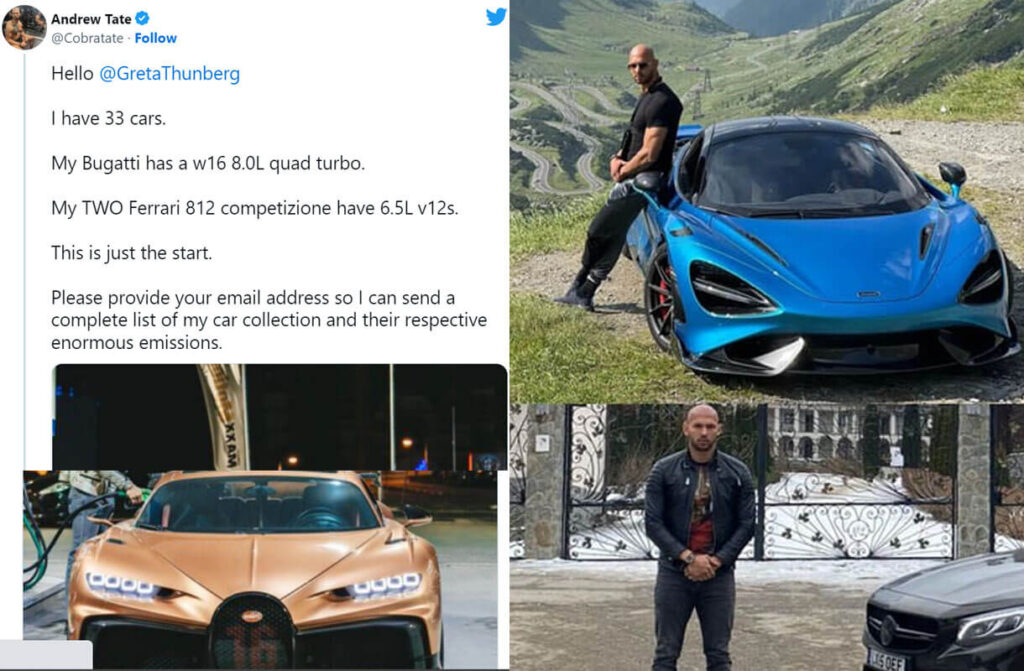 I have over 33 cars Andrew Tate Response to Climate-activist Greta Thunberg