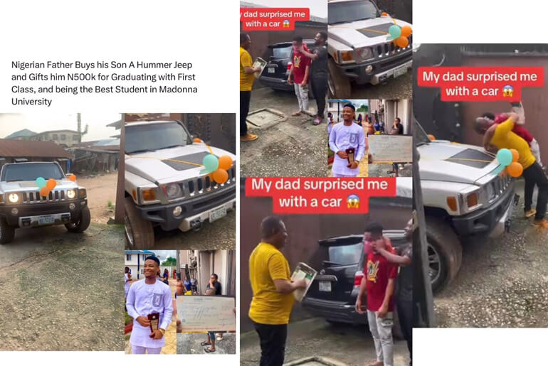Nigerian Dad Buys Son Hummer Jeep & Gifts Him N500K Cash for Graduating With First Class