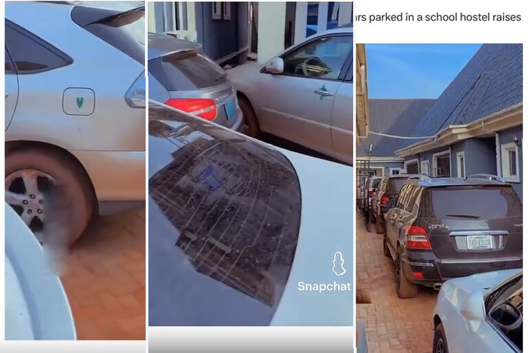 Nigerian Man left speechless after spotting the Alarming amount of Luxury Cars in a student Hostel at his University