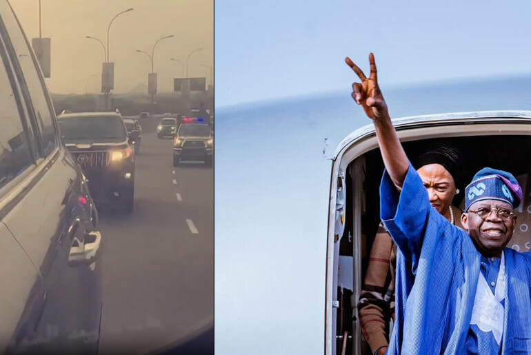 The Moment Bola Tinubu Convoy worth ₦1 Billion+ Was Spotted As He Returns To Nigerian