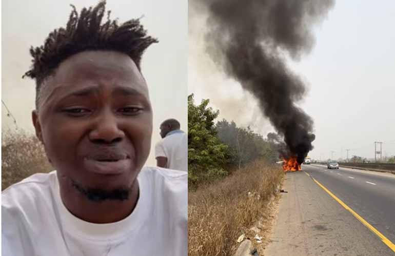 Tiktok star, Salo's expensive car reportedly goes up in flames on Lagos