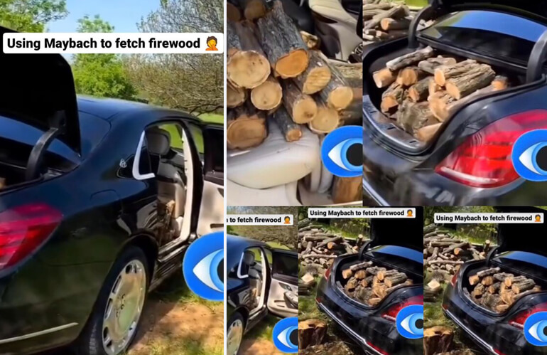 Video Shows A Maybach S-Class worth 100 million naira Being Used to Fetch Firewood
