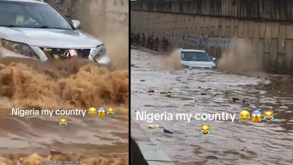 Video Shows Moment Lexus Driver Struggles to Escape Flood in the Streets of Lagos