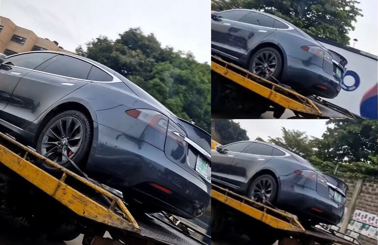 Video Spots a Grey Tesla Being Delivered to a 50+ Woman in Lagos