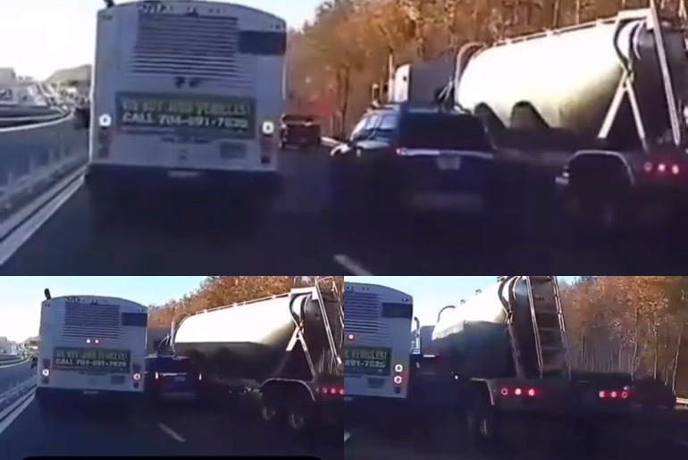 Here’s The Important Reason Why You Shouldn’t Cross Between Two Big Trucks While Driving A Small Car