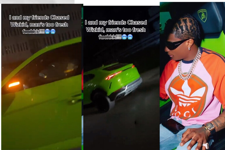 Fans Chase, Catch Up With Wizkid in His Green Lamborghini on Express